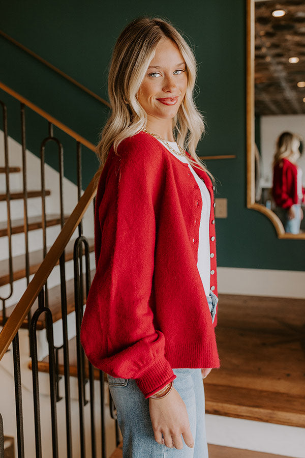 Classic Charm Knit Cardigan in Red Image 5