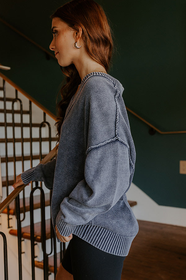 Cozy Mindset Vintage Wash Knit Sweater in Navy Image 5