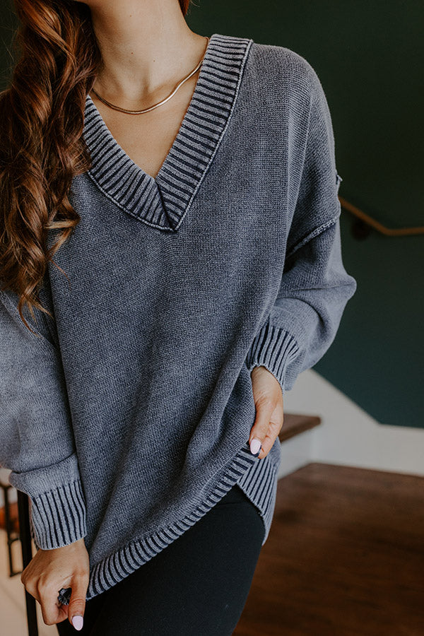 Cozy Mindset Vintage Wash Knit Sweater in Navy Image 4
