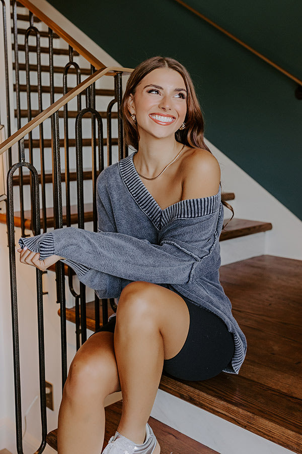 Cozy Mindset Vintage Wash Knit Sweater in Navy Image 1
