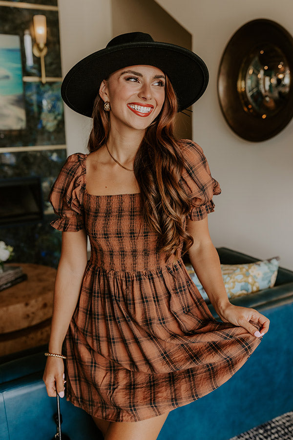 Cider Season Smocked Mini Dress in Cinnamon Image 3