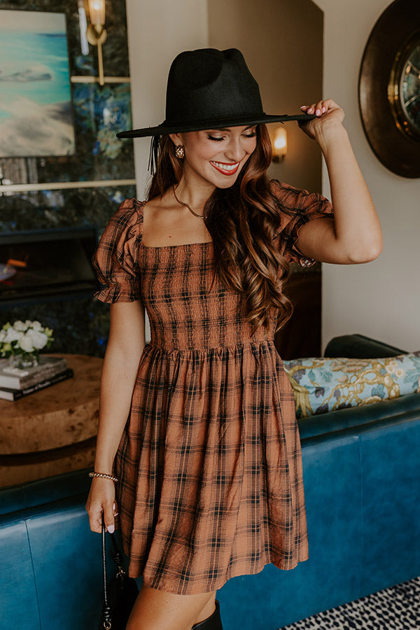 Cider Season Smocked Mini Dress in Cinnamon Image 1