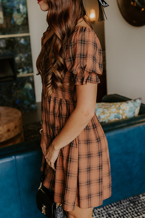 Cider Season Smocked Mini Dress in Cinnamon Image 4