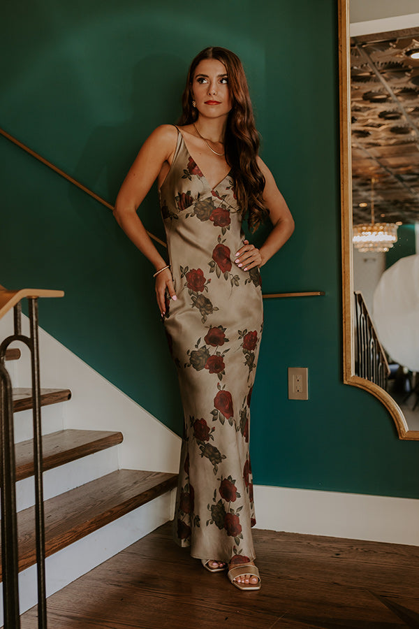 Midnight Garden Satin Floral Maxi Dress Image 3