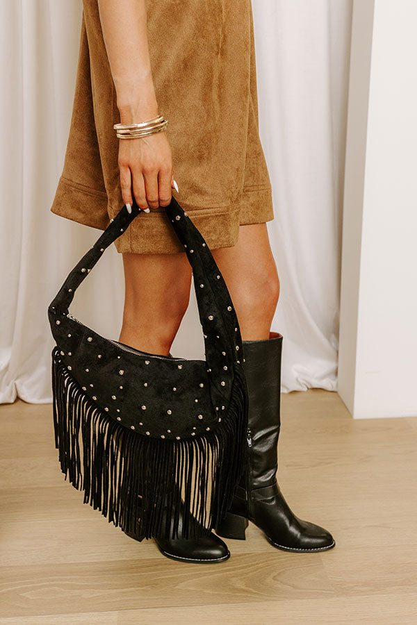 Boho Feels Faux Suede Fringe Purse in Black Image 2