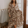 Vino Sipping Floral Midi Dress in Mocha Image 1