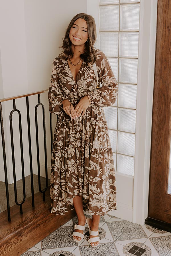 Vino Sipping Floral Midi Dress in Mocha Image 5