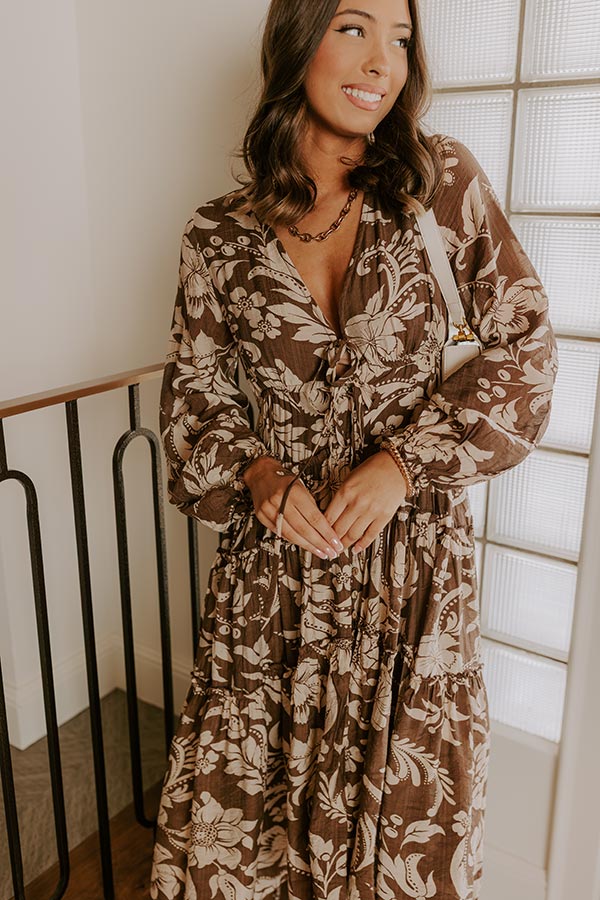 Vino Sipping Floral Midi Dress in Mocha Image 3