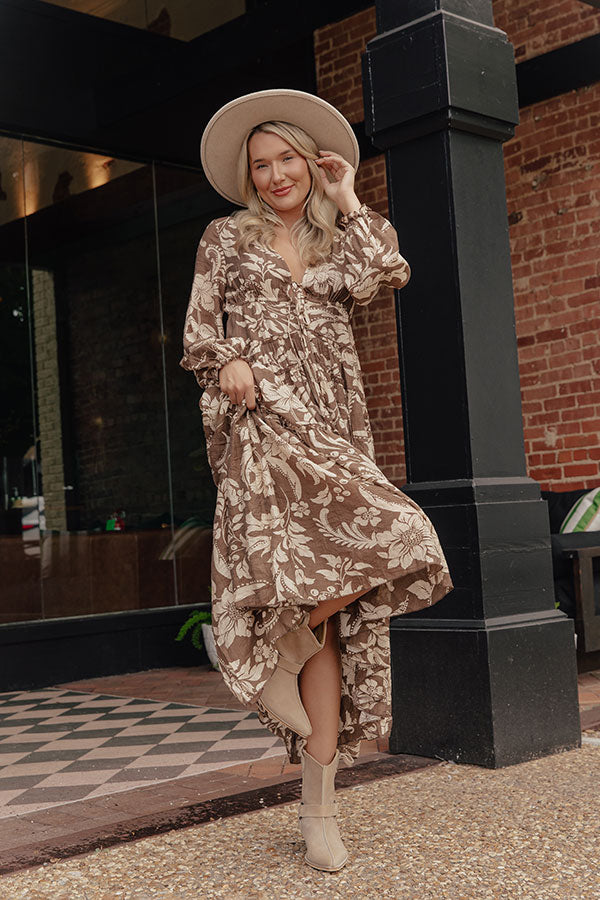 Vino Sipping Floral Midi Dress in Mocha Image - 1