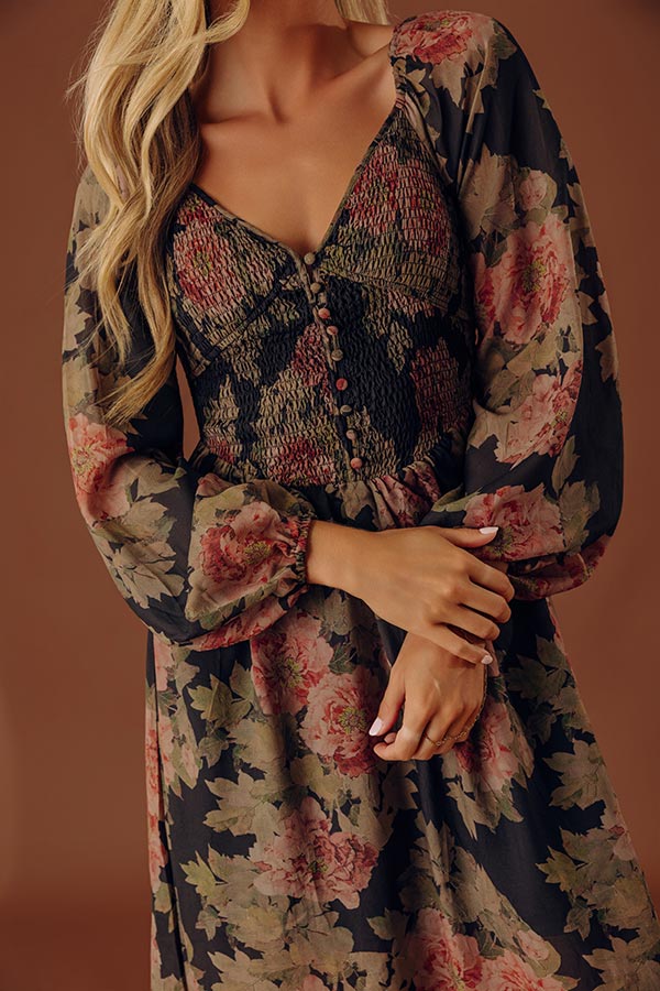 Secret Garden Floral Smocked Midi Dress Image - 2