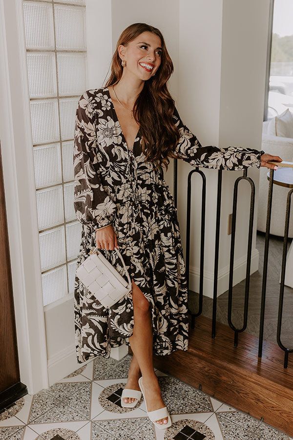 Vino Sipping Floral Midi Dress in Black Image 1