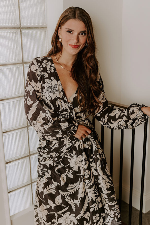 Vino Sipping Floral Midi Dress in Black Image 3