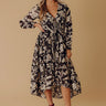 Vino Sipping Floral Midi Dress in Black Image - 1