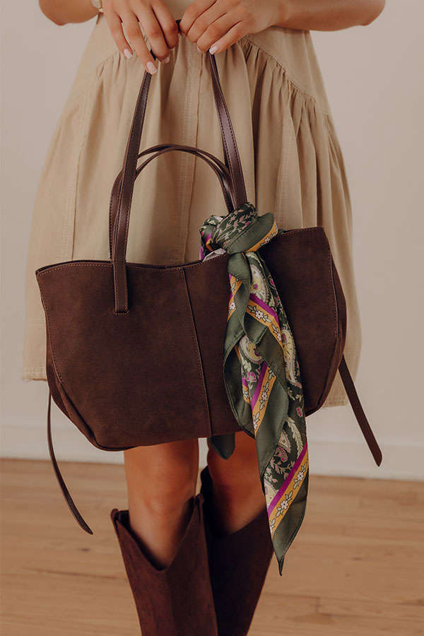 The City Life Faux Suede Tote in Chestnut