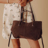 The City Life Faux Suede Tote in Chestnut Image - 1