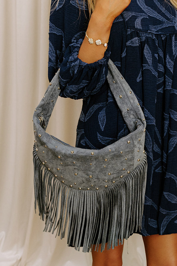 Boho Feels Faux Suede Fringe Purse in Slate Image 1