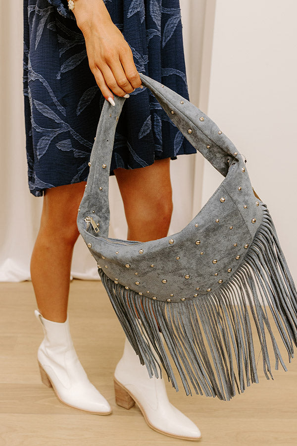 Boho Feels Faux Suede Fringe Purse in Slate Image 5