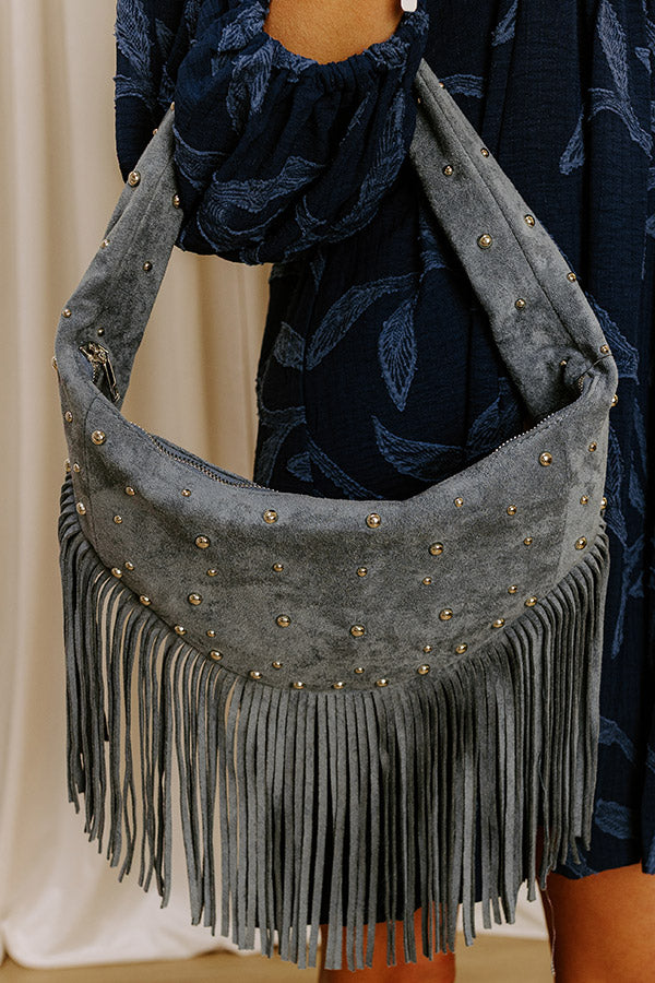 Boho Feels Faux Suede Fringe Purse in Slate Image 4