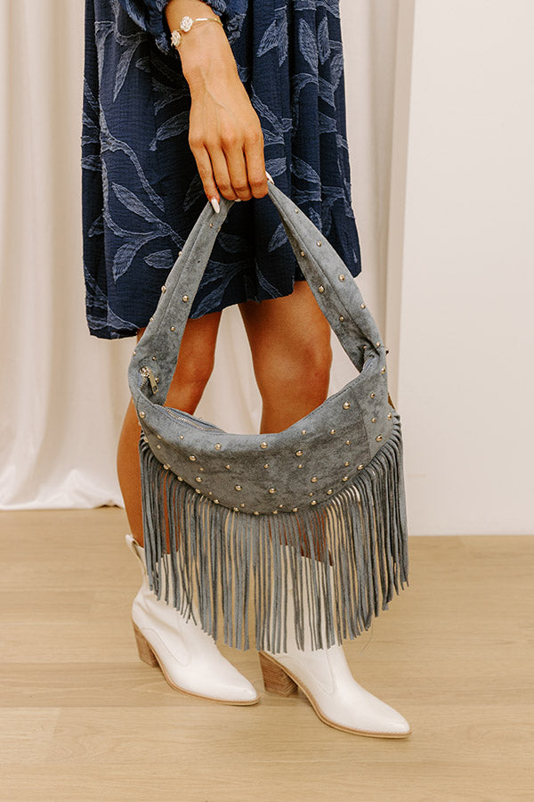 Boho Feels Faux Suede Fringe Purse in Slate Image 2