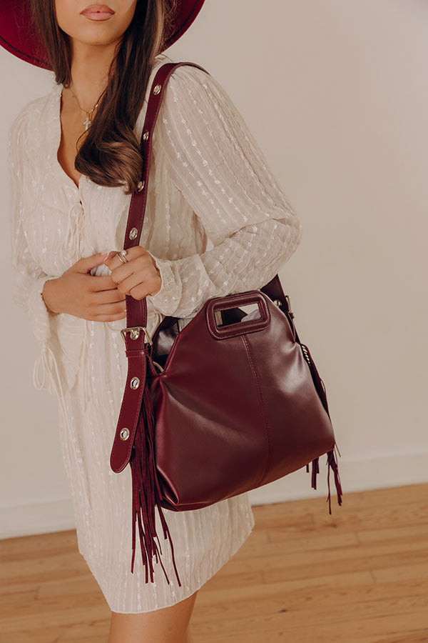 Metropolitan Muse Faux Leather Fringe Purse in Merlot