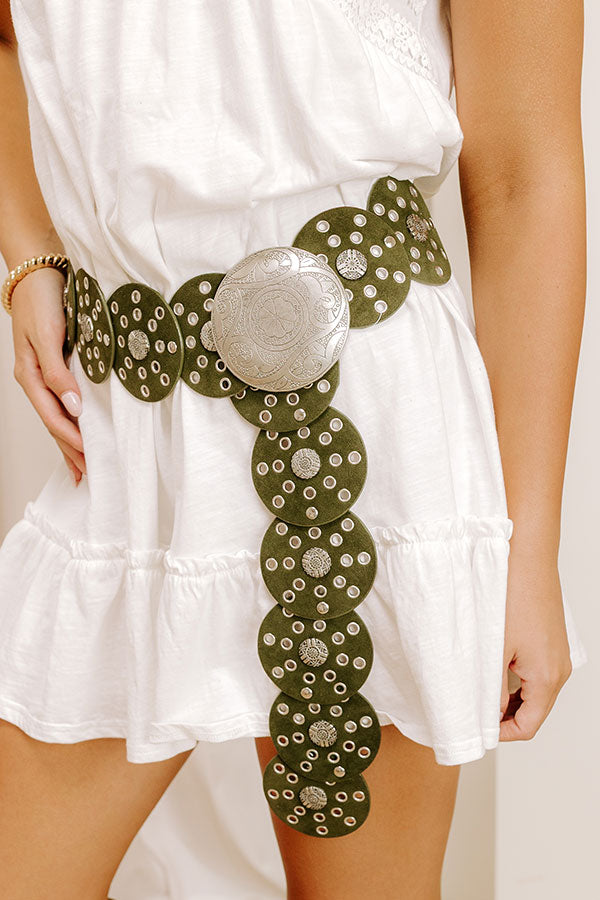Boho Feels Faux Suede Disc Belt in Olive Image 1