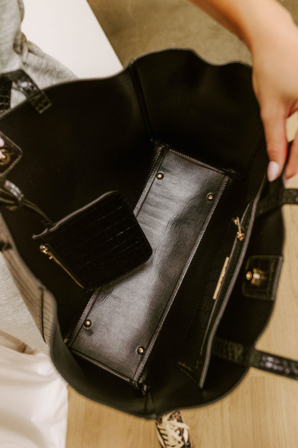 The Tiffany Faux Leather Tote in Black Image 4