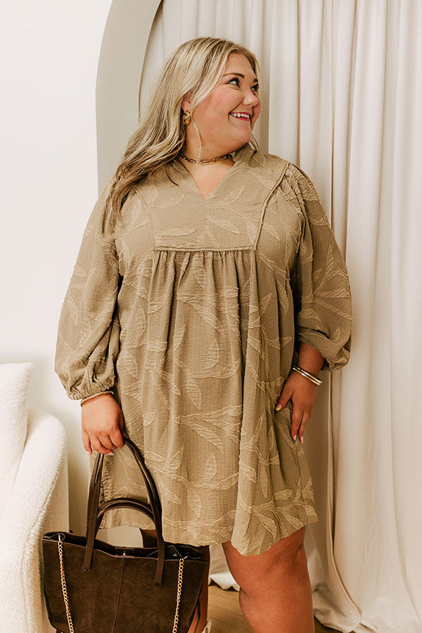 Kind Smile Jacquard Mini Dress in Taupe Curves Image 2