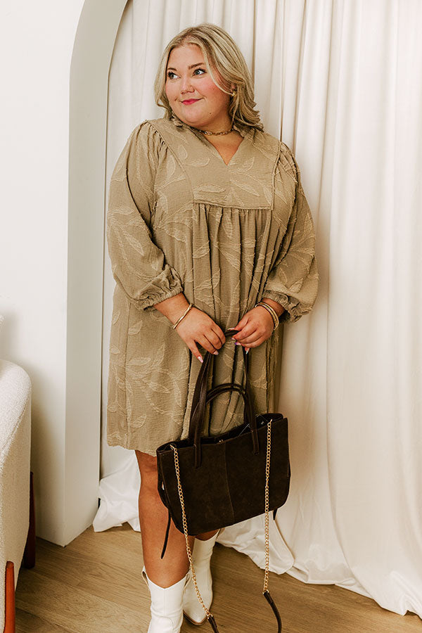 Kind Smile Jacquard Mini Dress in Taupe Curves Image 3