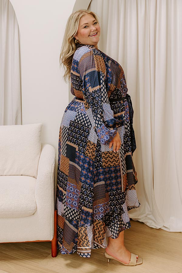 Vineyard Views Satin Color Block Midi Dress in Navy Curves Image 5