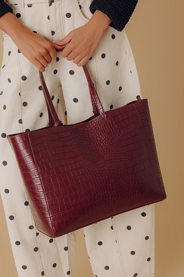 The Tiffany Faux Leather Tote in Merlot