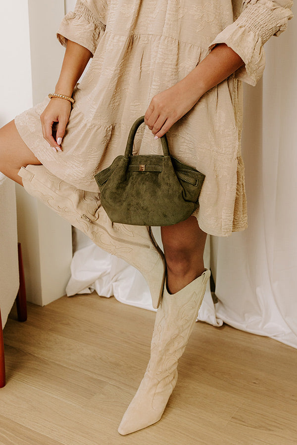 Central Park Chic Faux Suede Purse in Olive Image - 2