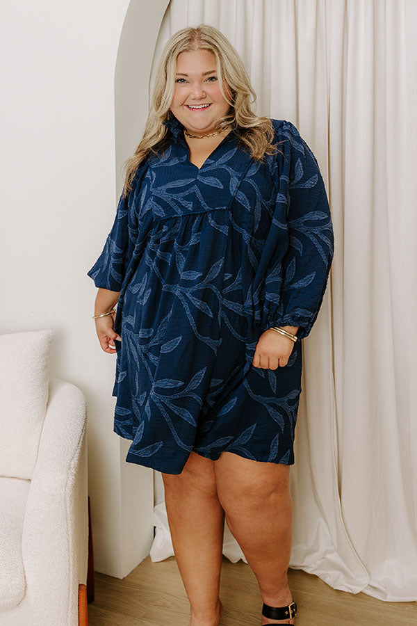 Kind Smile Jacquard Mini Dress in Navy Curves Image 2