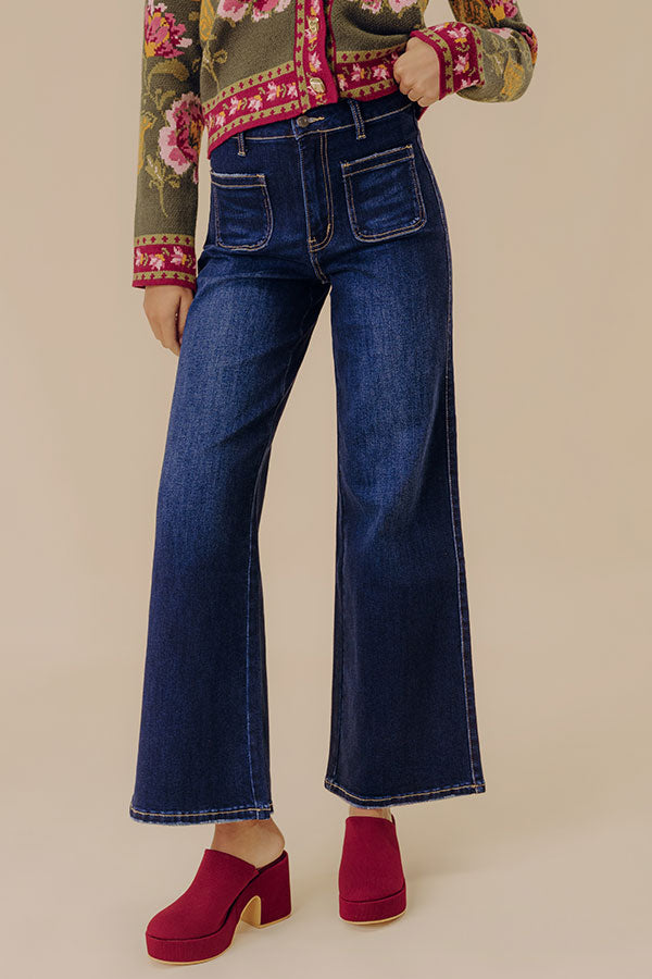 The Tracy High Waist Flares in Dark Wash