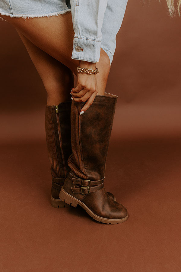 Hay Bale Faux Leather Knee High Boot in Brown Image 2