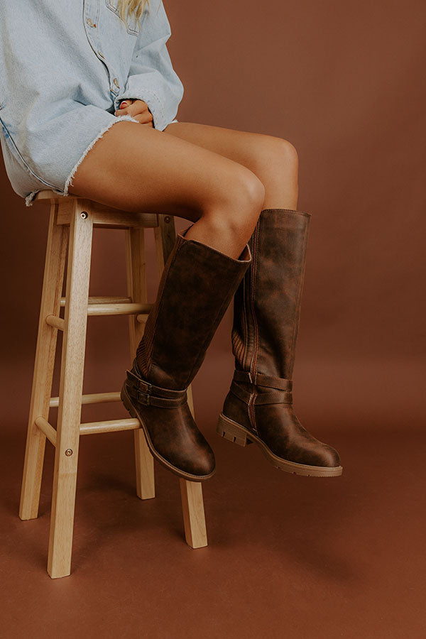 Hay Bale Faux Leather Knee High Boot in Brown Image 3