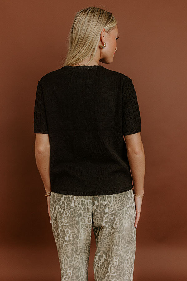 Uptown Charm Cable Knit Top in Black Image 4