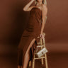 Rooftop Soiree Velvet Midi Dress in Chocolate Image 1