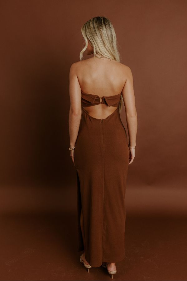 Rooftop Soiree Velvet Midi Dress in Chocolate Image 3