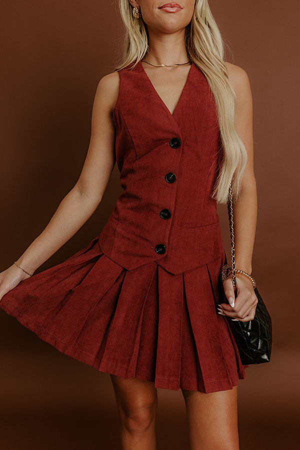 Western Charm Faux Suede Mini Dress in Brick Red Image 2