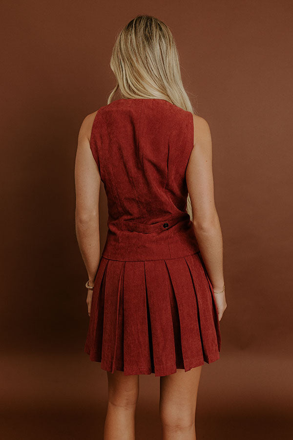 Western Charm Faux Suede Mini Dress in Brick Red Image 5