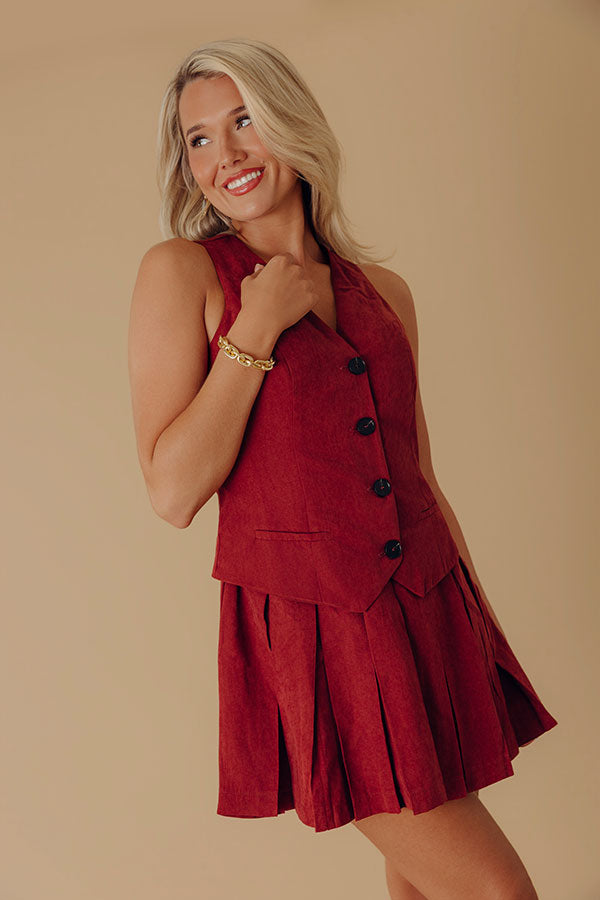 Western Charm Faux Suede Mini Dress in Brick Red Image - 2