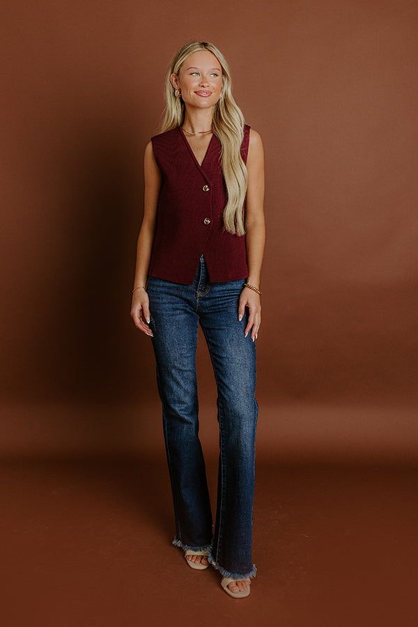Cappuccino Cutie Knit Vest Top in Maroon Image 5