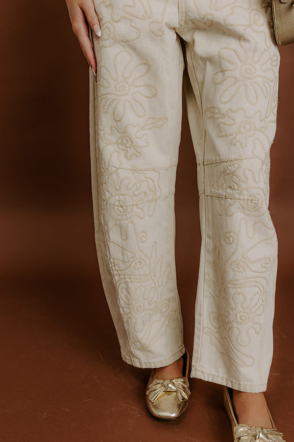 The Sunny High Waist Embroidered Barrel Leg Jean Image - 3
