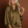 Rooftop Cocktails Satin Zip Up Top in Martini Olive Image 1