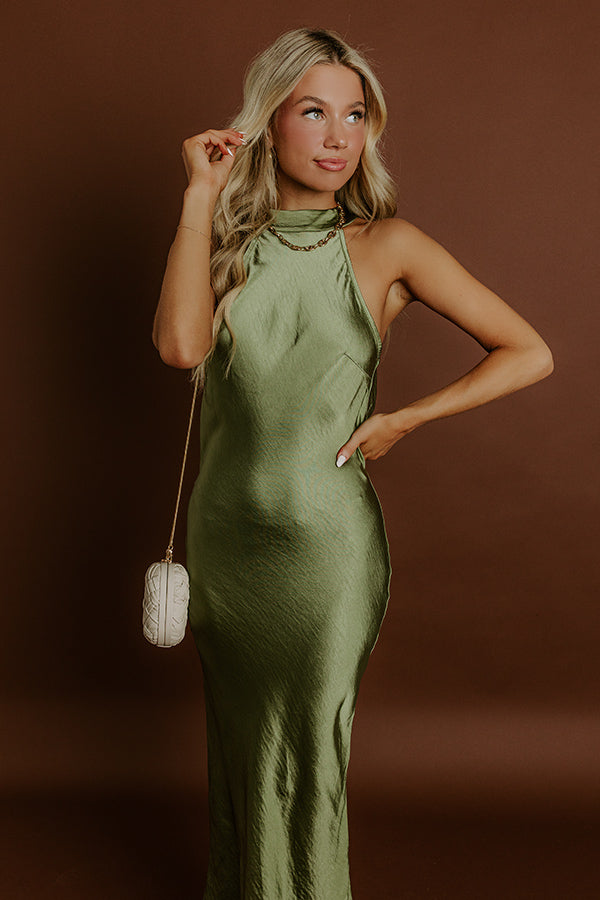 Glitz And Glam Satin Midi Dress in Olive Image 5