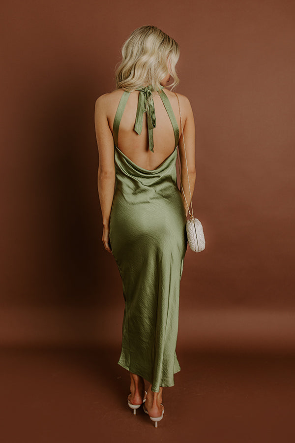 Glitz And Glam Satin Midi Dress in Olive Image 2