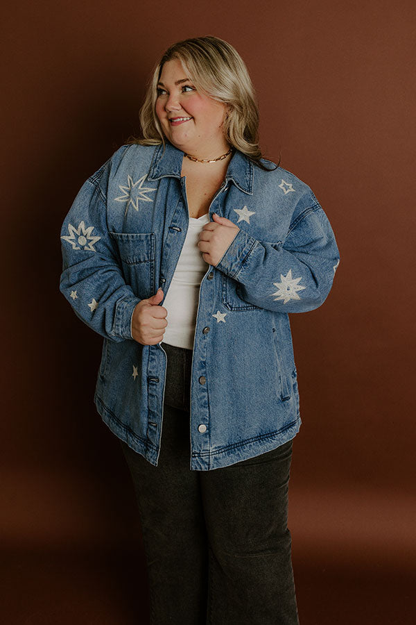 RISEN Starry Oversized Embroidered Denim Jacket Curves Image 1