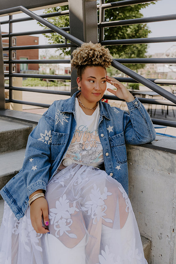 RISEN Starry Oversized Embroidered Denim Jacket Curves Image 5