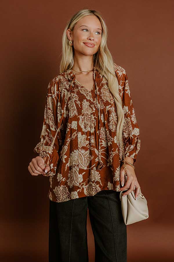 Simply Charming Floral Top in Camel Image - 1