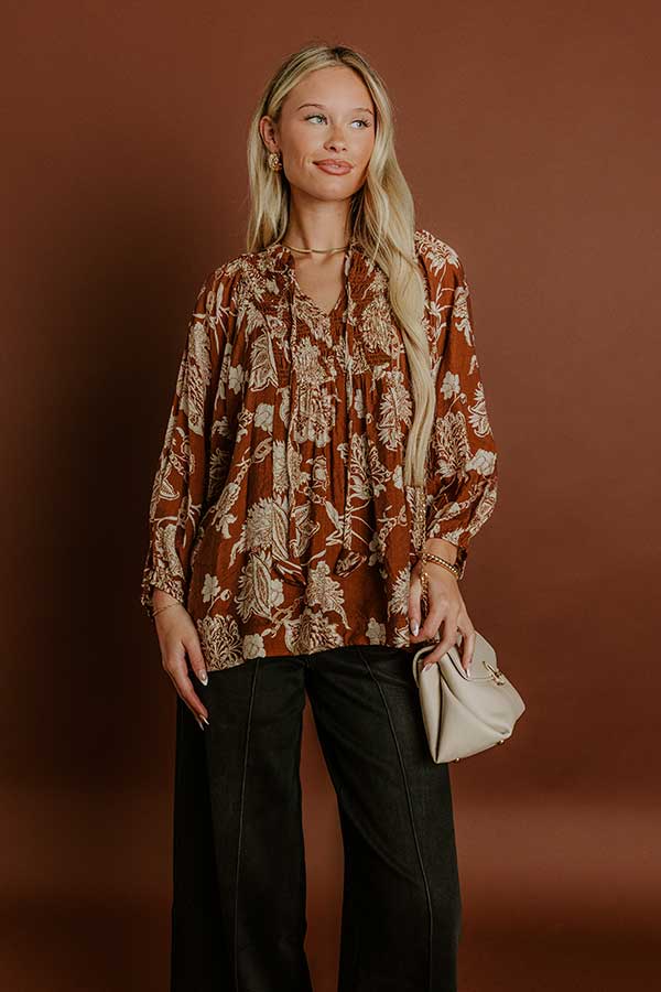 Simply Charming Floral Top in Camel Image - 5